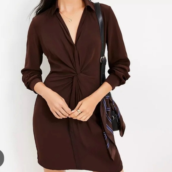 LOFT Dresses & Skirts - LOFT Deep Burgundy Twist Front Shirt Dress (6)